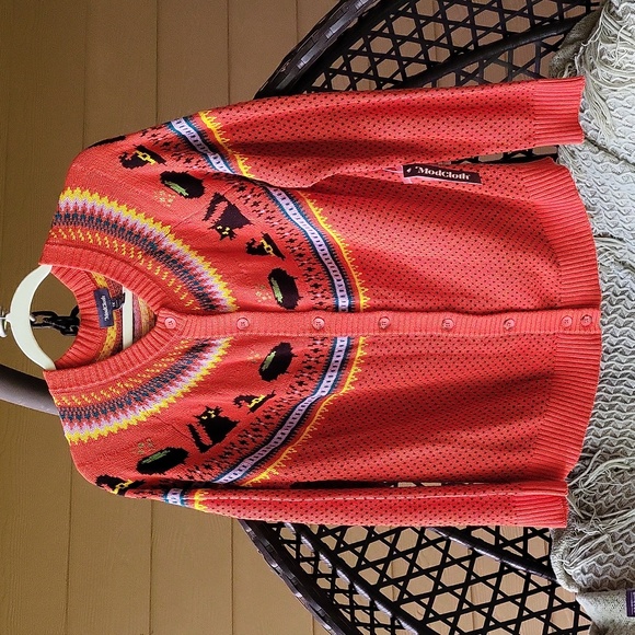 NWT 🐈‍⬛ Witchy cat fair isle cardigan - halloween orange - Picture 4 of 12